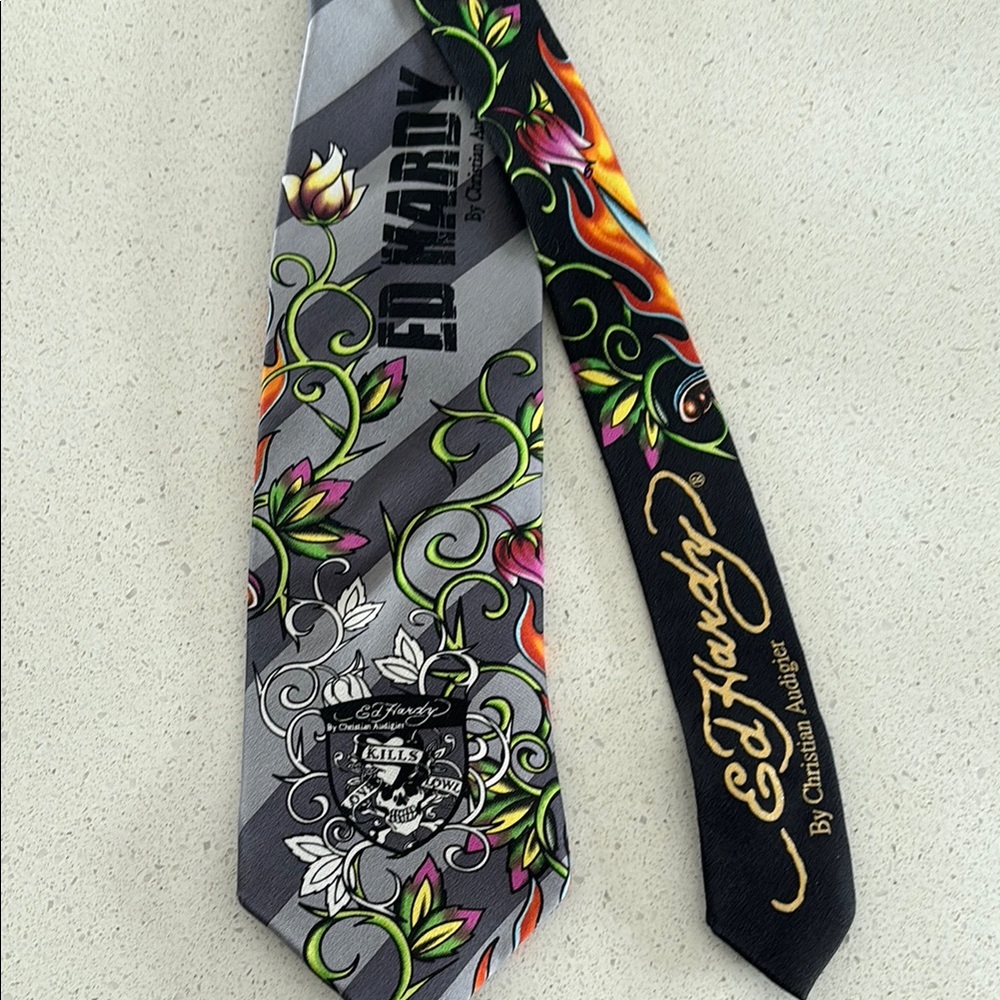 Ed Hardy Men's Gray Floral Tie